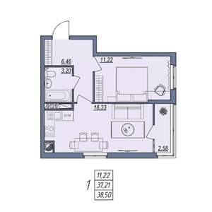 1-к квартира, вторичка, 39м2, 4/8 этаж