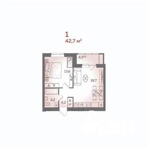 1-к квартира, вторичка, 43м2, 5/21 этаж