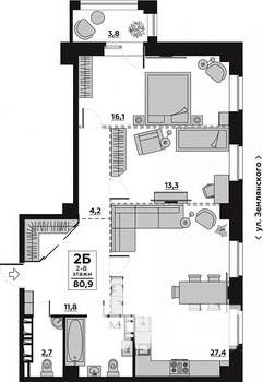 2-к квартира, вторичка, 83м2, 8/19 этаж