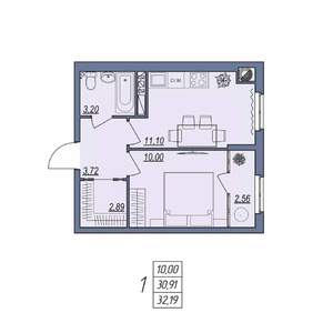 1-к квартира, вторичка, 32м2, 2/8 этаж