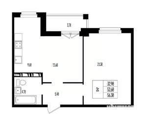 Студия квартира, вторичка, 56м2, 12/17 этаж