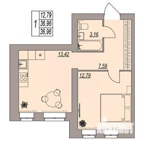 1-к квартира, вторичка, 37м2, 2/3 этаж