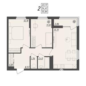 2-к квартира, вторичка, 56м2, 6/10 этаж