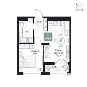 1-к квартира, вторичка, 37м2, 6/10 этаж