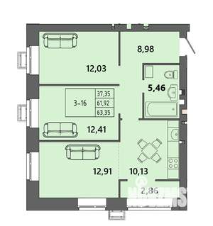 3-к квартира, вторичка, 63м2, 7/9 этаж
