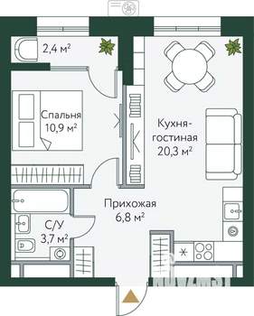 1-к квартира, вторичка, 44м2, 23/24 этаж