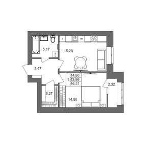 1-к квартира, вторичка, 46м2, 1/10 этаж