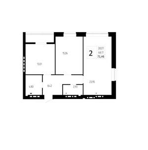 2-к квартира, сданный дом, 71м2, 3/9 этаж