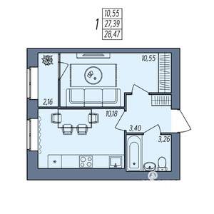 1-к квартира, вторичка, 28м2, 7/8 этаж