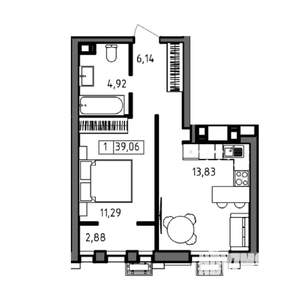 1-к квартира, вторичка, 39м2, 3/23 этаж