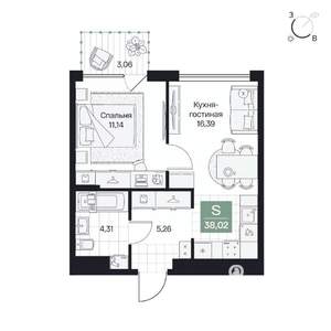 1-к квартира, вторичка, 38м2, 6/10 этаж