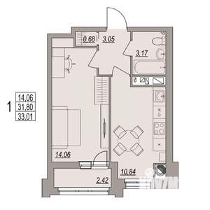 1-к квартира, вторичка, 33м2, 4/6 этаж
