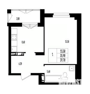 Студия квартира, вторичка, 40м2, 16/17 этаж