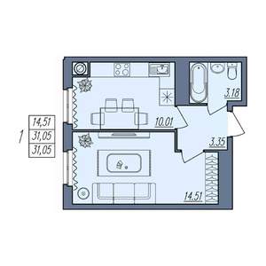 1-к квартира, вторичка, 31м2, 2/10 этаж