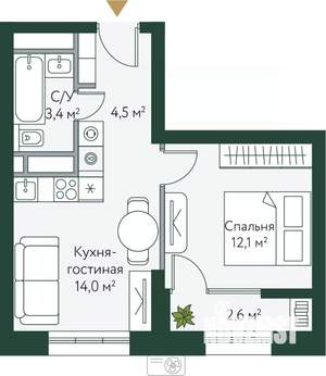 1-к квартира, вторичка, 37м2, 24/24 этаж