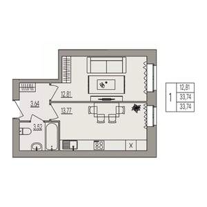 1-к квартира, вторичка, 34м2, 1/3 этаж