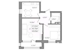 2-к квартира, вторичка, 49м2, 5/9 этаж