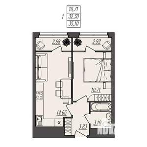 1-к квартира, вторичка, 35м2, 12/17 этаж