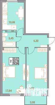 2-к квартира, вторичка, 57м2, 1/5 этаж