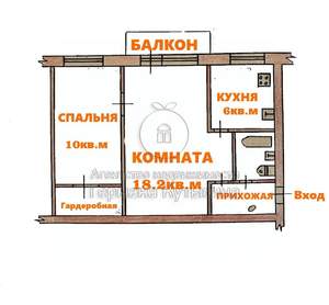 2-к квартира, вторичка, 43м2, 4/4 этаж
