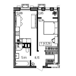 1-к квартира, вторичка, 43м2, 13/23 этаж
