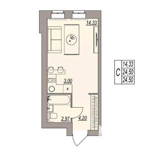 Студия квартира, вторичка, 25м2, 2/3 этаж