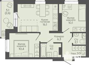 2-к квартира, вторичка, 54м2, 18/19 этаж