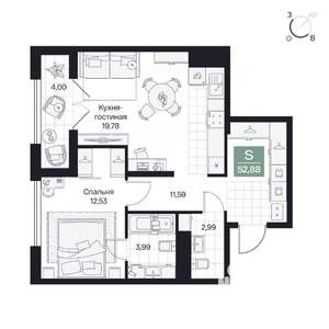 1-к квартира, вторичка, 53м2, 8/10 этаж