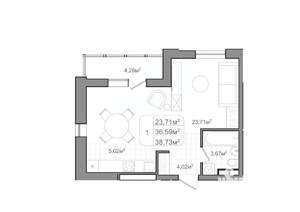 1-к квартира, вторичка, 39м2, 5/9 этаж