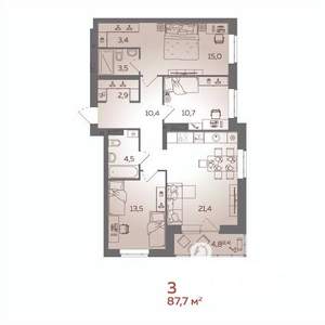 3-к квартира, вторичка, 88м2, 7/21 этаж