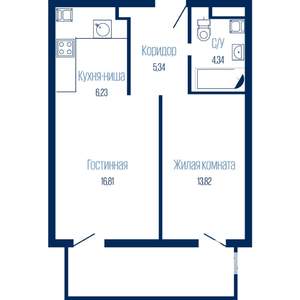 2-к квартира, строящийся дом, 53м2, 19/19 этаж