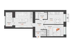 2-к квартира, строящийся дом, 53м2, 2/8 этаж