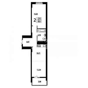2-к квартира, вторичка, 58м2, 1/16 этаж