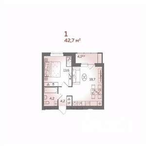 1-к квартира, вторичка, 43м2, 19/21 этаж