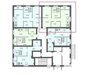2-к квартира, строящийся дом, 55м2, 4/4 этаж