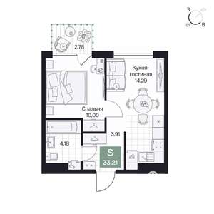 1-к квартира, вторичка, 33м2, 5/9 этаж