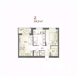 2-к квартира, вторичка, 54м2, 14/21 этаж