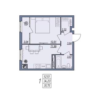 1-к квартира, вторичка, 36м2, 2/8 этаж