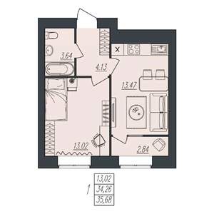 1-к квартира, вторичка, 36м2, 1/10 этаж