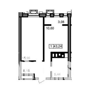 1-к квартира, вторичка, 43м2, 12/23 этаж