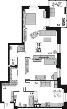 3-к квартира, вторичка, 86м2, 3/6 этаж