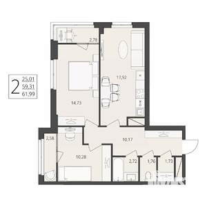 2-к квартира, вторичка, 62м2, 13/17 этаж