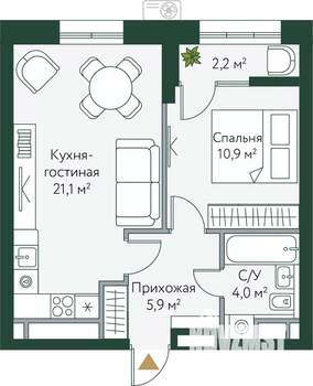 1-к квартира, вторичка, 44м2, 8/24 этаж