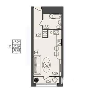 Студия квартира, вторичка, 27м2, 3/17 этаж