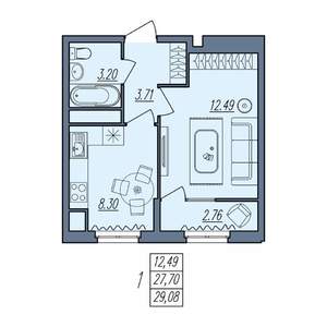 1-к квартира, вторичка, 29м2, 6/10 этаж