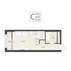 Студия квартира, вторичка, 26м2, 6/17 этаж