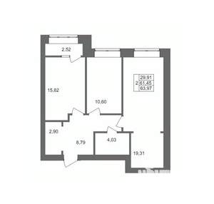 2-к квартира, вторичка, 64м2, 2/10 этаж