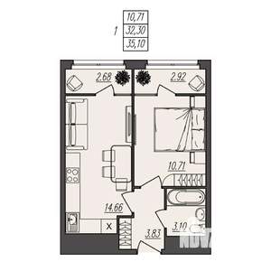 1-к квартира, вторичка, 35м2, 11/17 этаж
