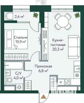 1-к квартира, вторичка, 44м2, 5/24 этаж
