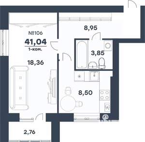 1-к квартира, вторичка, 41м2, 5/5 этаж
